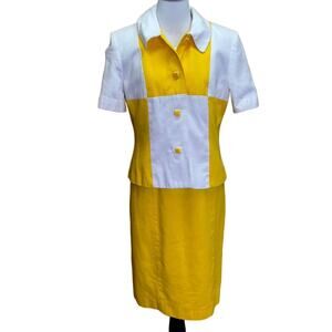 Donna Toran Vintage Yellow & White Colorblock Suit Dress & Blazer Size 8